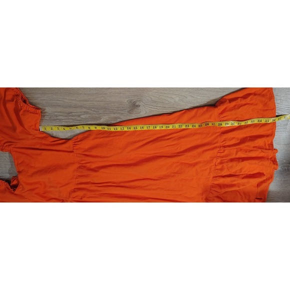 Who What Wear Orange Off Shoulder Puff‎ Sleeve Sundress Linen Blend Elastic Tie - Picture 7 of 12